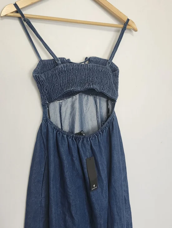 Lulus 'Laylie' Medium Wash Denum Lace Up Dress XS - Picture 10 of 12